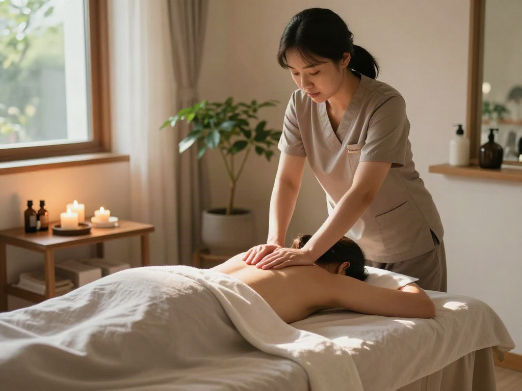 Relaxing 남동구출장마사지 experience in a tranquil studio with ambient lighting and soothing decor.